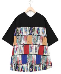 セール】161665：キノコの惑星柄チュール切替プルオーバー（Tシャツ