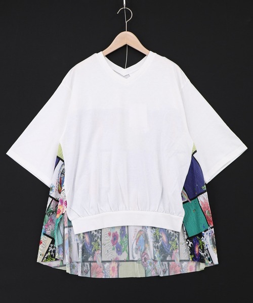 ScoLar（スカラー）の「162612：アートコラージュ柄プリーツ切替 接触冷感プルオーバー（Tシャツ/カットソー・レディース・オフホワイト/ブラック・M）」の11枚目の写真