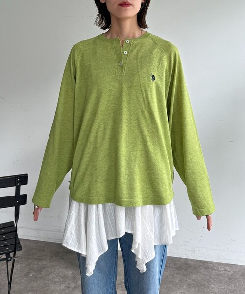 U.S. POLO ASSN.（ユーエスポロアッスン）の「麻混ヘンリーニット（ニット/セーター・レディース・チャコールグレー/グレー/イエロー/グリーン・FREE）」の11枚目の写真