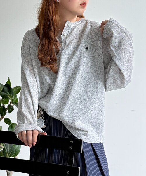 U.S. POLO ASSN.（ユーエスポロアッスン）の「麻混ヘンリーニット（ニット/セーター・レディース・チャコールグレー/グレー/イエロー/グリーン・FREE）」の14枚目の写真