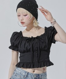 パフスリーブ」に該当するトップス（ブラック/黒色系・ショート丈