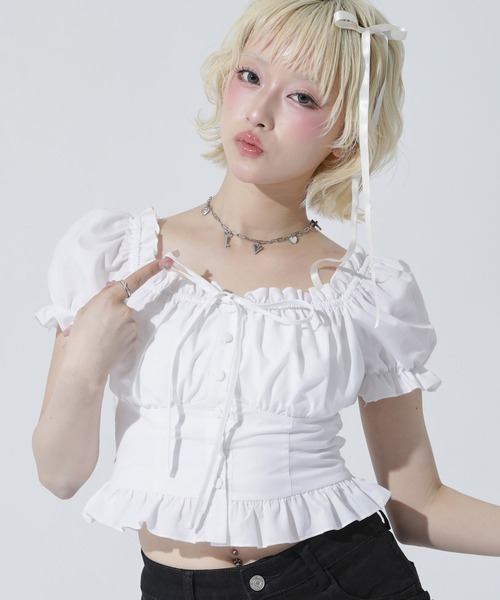 ANAP（アナップ）の「2WAY パフスリーブ ブラウス（シャツ/ブラウス・レディース・ホワイト/ブラック/ライトブルー・F）」の6枚目の写真