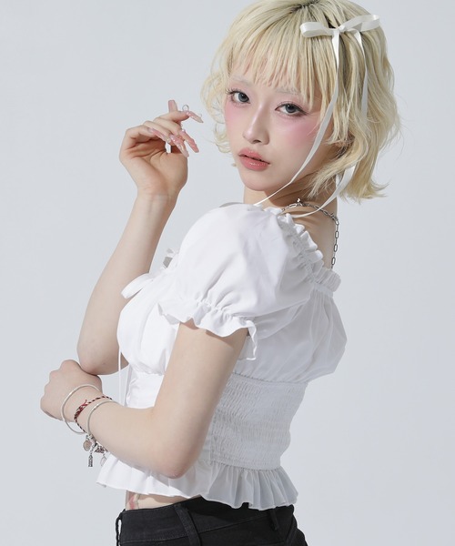 ANAP（アナップ）の「2WAY パフスリーブ ブラウス（シャツ/ブラウス・レディース・ホワイト/ブラック/ライトブルー・F）」の5枚目の写真