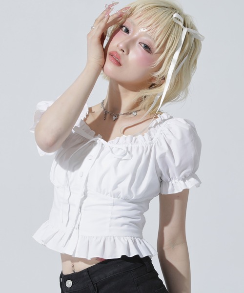 ANAP（アナップ）の「2WAY パフスリーブ ブラウス（シャツ/ブラウス・レディース・ホワイト/ブラック/ライトブルー・F）」の4枚目の写真