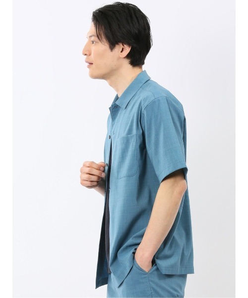 TAKA-Q（タカキュー）の「【接触冷感 吸水速乾 ストレッチ UVカット イージーケア】タカキュー テックリネン レギュラーカラー 半袖 シャツ(セットアップ可能)（シャツ/ブラウス・メンズ・グレー系その他2/ブルー・LARGE/X-LARGE/MEDIUM）」の13枚目の写真