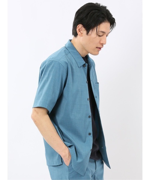 TAKA-Q（タカキュー）の「【接触冷感 吸水速乾 ストレッチ UVカット イージーケア】タカキュー テックリネン レギュラーカラー 半袖 シャツ(セットアップ可能)（シャツ/ブラウス・メンズ・グレー系その他2/ブルー・LARGE/X-LARGE/MEDIUM）」の11枚目の写真