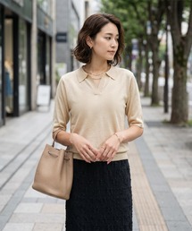 薄手シャリ感スキッパーニットトップス