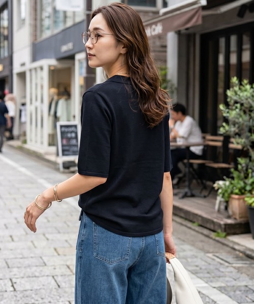 STYLE DELI(スタイルデリ)の「薄手シャリ感スキッパーニットトップス(Tシャツ/カットソー・レディース・ホワイト/ベージュ/ブラック/ブルー・FREE)」の19枚目の写真