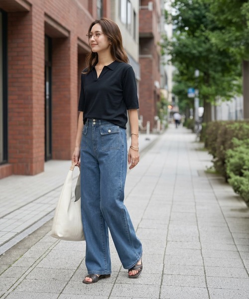 STYLE DELI(スタイルデリ)の「薄手シャリ感スキッパーニットトップス(Tシャツ/カットソー・レディース・ホワイト/ベージュ/ブラック/ブルー・FREE)」の20枚目の写真