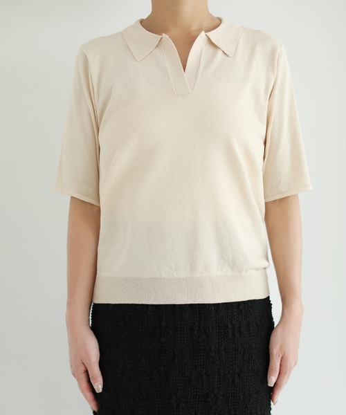 STYLE DELI(スタイルデリ)の「薄手シャリ感スキッパーニットトップス(Tシャツ/カットソー・レディース・ホワイト/ベージュ/ブラック/ブルー・FREE)」の22枚目の写真