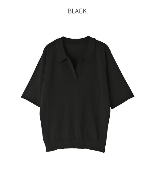 STYLE DELI(スタイルデリ)の「薄手シャリ感スキッパーニットトップス(Tシャツ/カットソー・レディース・ホワイト/ベージュ/ブラック/ブルー・FREE)」の9枚目の写真