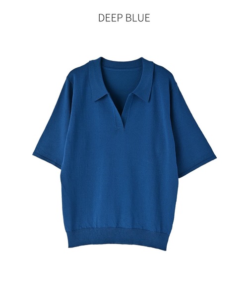 STYLE DELI(スタイルデリ)の「薄手シャリ感スキッパーニットトップス(Tシャツ/カットソー・レディース・ホワイト/ベージュ/ブラック/ブルー・FREE)」の10枚目の写真