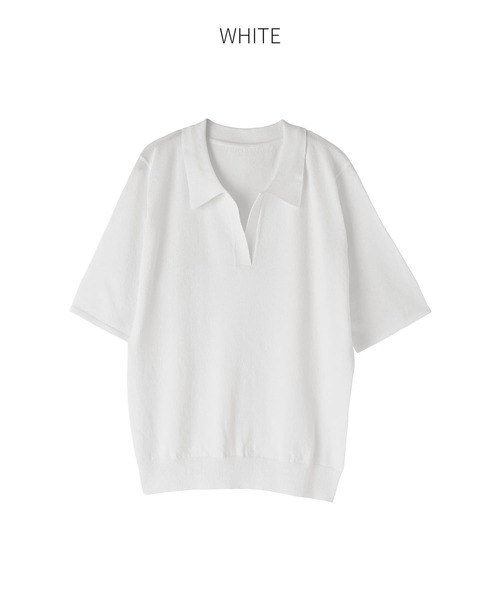 STYLE DELI(スタイルデリ)の「薄手シャリ感スキッパーニットトップス(Tシャツ/カットソー・レディース・ホワイト/ベージュ/ブラック/ブルー・FREE)」の8枚目の写真