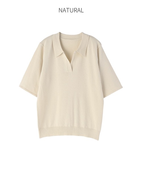STYLE DELI(スタイルデリ)の「薄手シャリ感スキッパーニットトップス(Tシャツ/カットソー・レディース・ホワイト/ベージュ/ブラック/ブルー・FREE)」の7枚目の写真