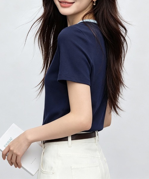 ONEP STAR(ワンピスター)の「配色ネック前ボタントップス(Tシャツ/カットソー・レディース・ネイビー・MEDIUM/LARGE/X-LARGE)」の10枚目の写真