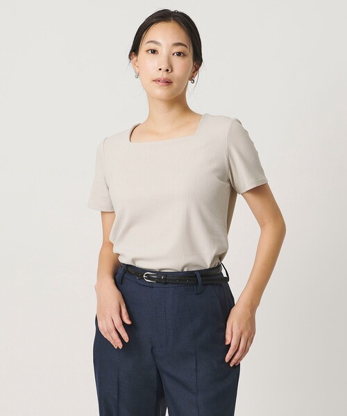 A DAY IN THE LIFE UNITED ARROWS(アデイインザライフユナイテッドアローズ)の「ラッセルストライプ スクエアネックカットソー <A DAY IN THE LIFE>(Tシャツ/カットソー・レディース・ブラック/ライトグレー/ライトブルー・FREE)」の1枚目の写真