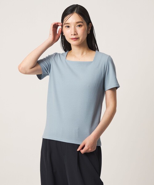 A DAY IN THE LIFE UNITED ARROWS(アデイインザライフユナイテッドアローズ)の「ラッセルストライプ スクエアネックカットソー <A DAY IN THE LIFE>(Tシャツ/カットソー・レディース・ブラック/ライトグレー/ライトブルー・FREE)」の4枚目の写真