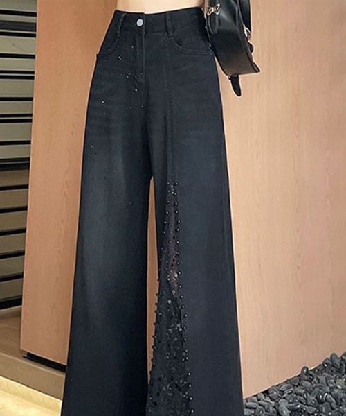 GLAMOROUS JANE(グラマラスジェーン)の「レース切替ラインストーンデニムパンツ(デニムパンツ・レディース・ブラック・S/M/L)」の7枚目の写真