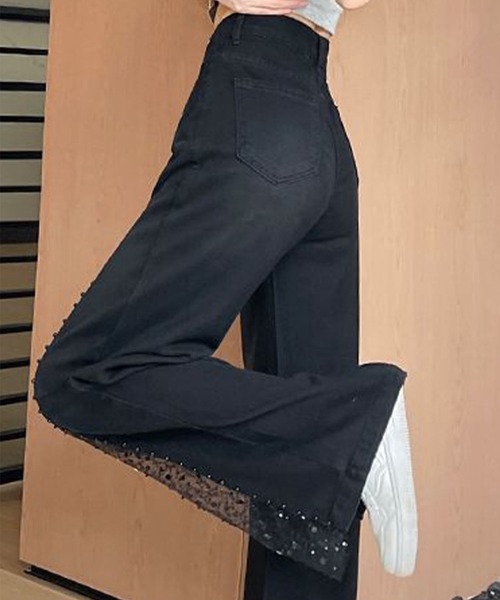 GLAMOROUS JANE(グラマラスジェーン)の「レース切替ラインストーンデニムパンツ(デニムパンツ・レディース・ブラック・S/M/L)」の8枚目の写真