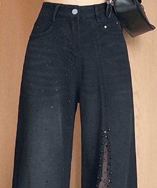 GLAMOROUS JANE(グラマラスジェーン)の「レース切替ラインストーンデニムパンツ(デニムパンツ・レディース・ブラック・S/M/L)」の9枚目の写真