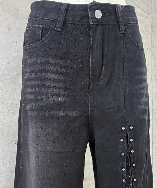 GLAMOROUS JANE(グラマラスジェーン)の「レース切替ラインストーンデニムパンツ(デニムパンツ・レディース・ブラック・S/M/L)」の6枚目の写真