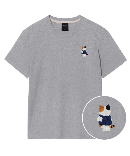 OKSTAR(オクスター)の「バッグ三色ニット刺繍半袖(Tシャツ/カットソー・レディース・ブラック/カーキ/ライトベージュ/ライトグレー/ダークグリーン/ダークブルー/ダークグレー/ホワイト/クリーム/ネイビー/グレー・SMALL/MEDIUM/LARGE/X-LARGE/2XL/3XL/4XL)」の4枚目の写真