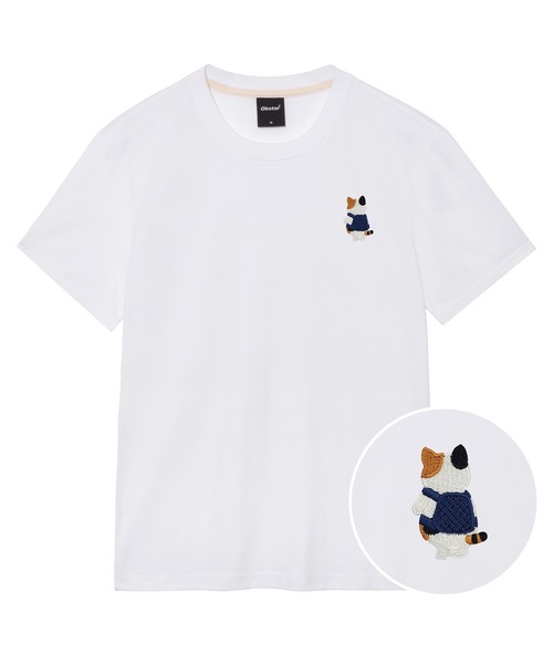 OKSTAR(オクスター)の「バッグ三色ニット刺繍半袖(Tシャツ/カットソー・レディース・ブラック/カーキ/ライトベージュ/ライトグレー/ダークグリーン/ダークブルー/ダークグレー/ホワイト/クリーム/ネイビー/グレー・SMALL/MEDIUM/LARGE/X-LARGE/2XL/3XL/4XL)」の1枚目の写真