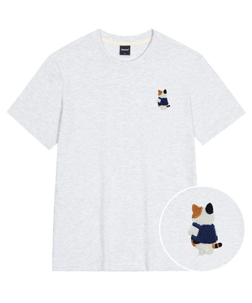 OKSTAR(オクスター)の「バッグ三色ニット刺繍半袖(Tシャツ/カットソー・レディース・ブラック/カーキ/ライトベージュ/ライトグレー/ダークグリーン/ダークブルー/ダークグレー/ホワイト/クリーム/ネイビー/グレー・SMALL/MEDIUM/LARGE/X-LARGE/2XL/3XL/4XL)」の3枚目の写真
