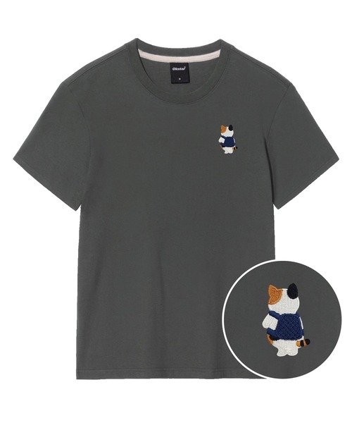 OKSTAR(オクスター)の「バッグ三色ニット刺繍半袖(Tシャツ/カットソー・レディース・ブラック/カーキ/ライトベージュ/ライトグレー/ダークグリーン/ダークブルー/ダークグレー/ホワイト/クリーム/ネイビー/グレー・SMALL/MEDIUM/LARGE/X-LARGE/2XL/3XL/4XL)」の5枚目の写真