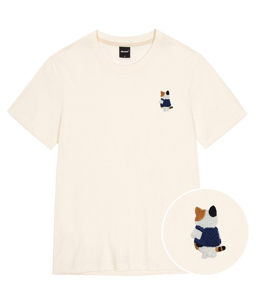 OKSTAR(オクスター)の「バッグ三色ニット刺繍半袖(Tシャツ/カットソー・レディース・ブラック/カーキ/ライトベージュ/ライトグレー/ダークグリーン/ダークブルー/ダークグレー/ホワイト/クリーム/ネイビー/グレー・SMALL/MEDIUM/LARGE/X-LARGE/2XL/3XL/4XL)」の6枚目の写真