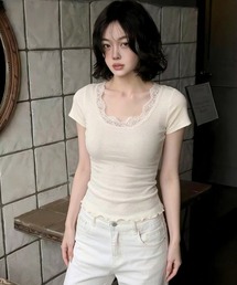 レーストリム カップスリーブタイト T シャツ