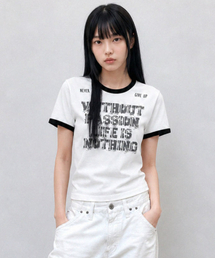 ヴィンテージレタリングリンガーTシャツ_チャコール