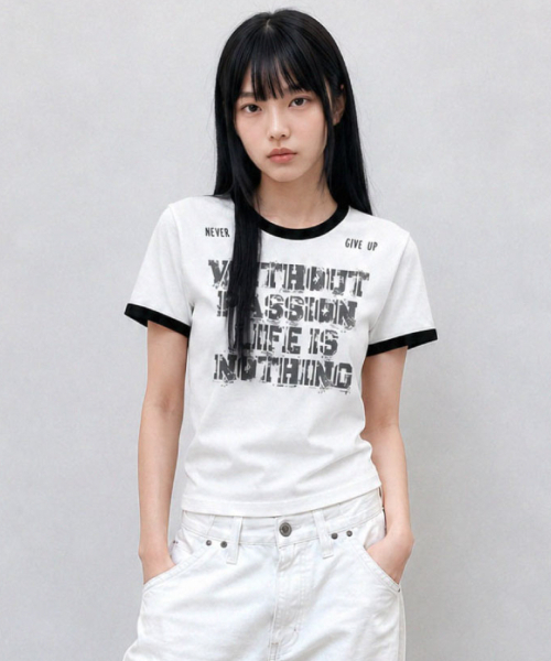 DAMISH(ダミシュ)の「ヴィンテージレタリングリンガーTシャツ_チャコール(Tシャツ/カットソー・レディース・チャコール・1/2)」の1枚目の写真