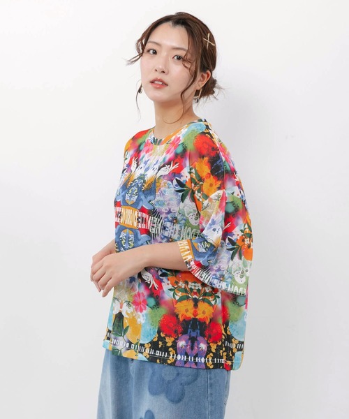 ScoLar（スカラー）の「ScoLar/スカラー　総柄シアーTEE（Tシャツ/カットソー・レディース・ブラック/グリーン・FREE）」の13枚目の写真
