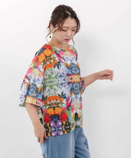 ScoLar（スカラー）の「ScoLar/スカラー　総柄シアーTEE（Tシャツ/カットソー・レディース・ブラック/グリーン・FREE）」の12枚目の写真