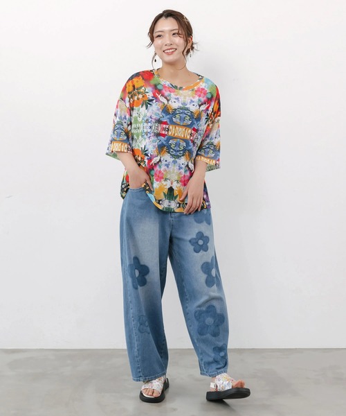 ScoLar（スカラー）の「ScoLar/スカラー　総柄シアーTEE（Tシャツ/カットソー・レディース・ブラック/グリーン・FREE）」の9枚目の写真