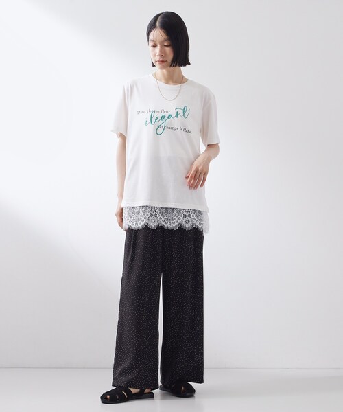 THE SHOP TK (ザ ショップ ティーケー )の「【ひんやり/人気アイテム】レイヤードスタイルに 裾レースタンクトップ(Tシャツ/カットソー・レディース・オフホワイト/ブラック・12/13)」の10枚目の写真