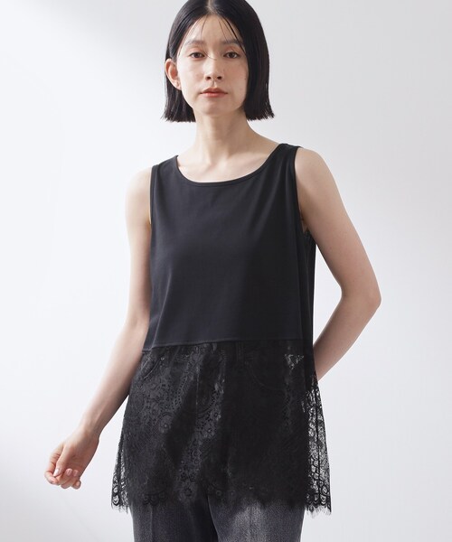 THE SHOP TK (ザ ショップ ティーケー )の「【ひんやり/人気アイテム】レイヤードスタイルに 裾レースタンクトップ(Tシャツ/カットソー・レディース・オフホワイト/ブラック・12/13)」の12枚目の写真