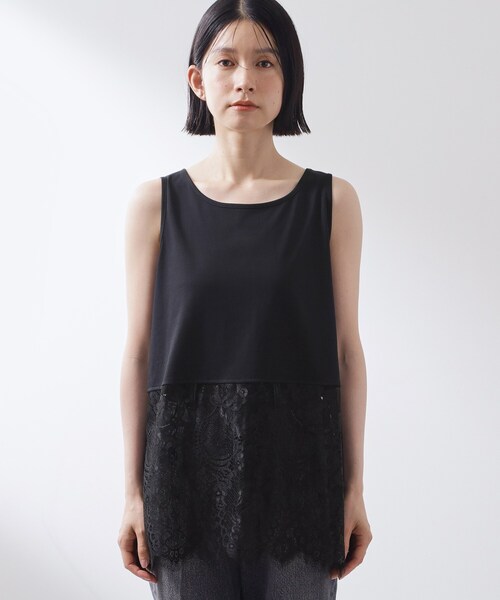 THE SHOP TK (ザ ショップ ティーケー )の「【ひんやり/人気アイテム】レイヤードスタイルに 裾レースタンクトップ(Tシャツ/カットソー・レディース・オフホワイト/ブラック・12/13)」の16枚目の写真