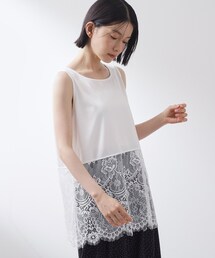 【ひんやり/人気アイテム】レイヤードスタイルに 裾レースタンクトップ