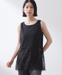 【ひんやり/人気アイテム】レイヤードスタイルに 裾レースタンクトップ