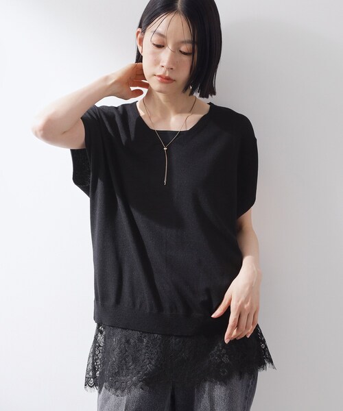 THE SHOP TK (ザ ショップ ティーケー )の「【ひんやり/人気アイテム】レイヤードスタイルに 裾レースタンクトップ(Tシャツ/カットソー・レディース・オフホワイト/ブラック・12/13)」の7枚目の写真