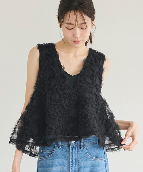 coca（coca）（コカ）の「【西山茉希様着用】チュールベスト（ベスト・レディース・ブラック/グレー・M/L）」の6枚目の写真