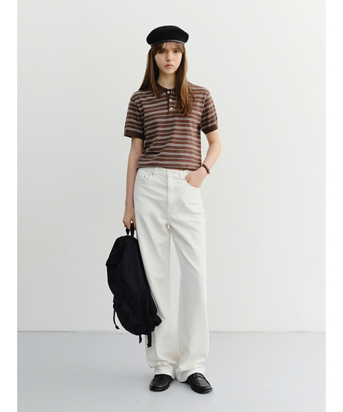 DUNST(ダンスト)の「UNISEX STRIPED POLO KNIT_UDSW6B127_BROWN / MINT(ニット/セーター・レディース・ブラウン・MEDIUM/LARGE/SMALL/X-SMALL/X-LARGE)」の2枚目の写真