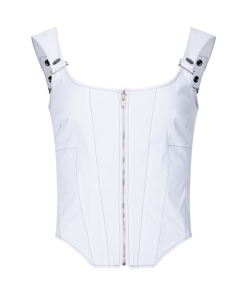 PLEASENOFOLLOW(プリーズノーフォロー)の「Niv Panel Zip-Up Sleeveless Top (White)(Tシャツ/カットソー・レディース・その他・SMALL/MEDIUM)」の2枚目の写真