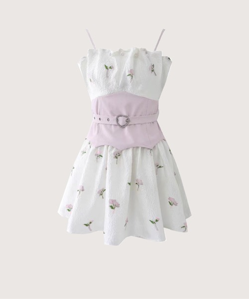 LA POMME petit(ラポミ・プチ)の「Floral Embroidered Corset Dress/花柄刺繍コルセットドレス(ワンピース・レディース・ホワイト・FREE)」の1枚目の写真