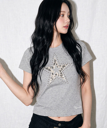 レオパードスターパッチ半袖Tシャツ[メランジグレー]
