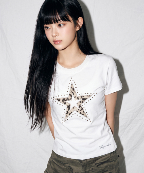 THE GREEN LAB（ザグリーンラボ）の「レオパードスターパッチ半袖Tシャツ[メランジグレー]（Tシャツ/カットソー・レディース・その他・FREE）」の4枚目の写真