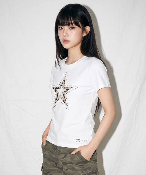 THE GREEN LAB（ザグリーンラボ）の「レオパードスターパッチ半袖Tシャツ[メランジグレー]（Tシャツ/カットソー・レディース・その他・FREE）」の5枚目の写真