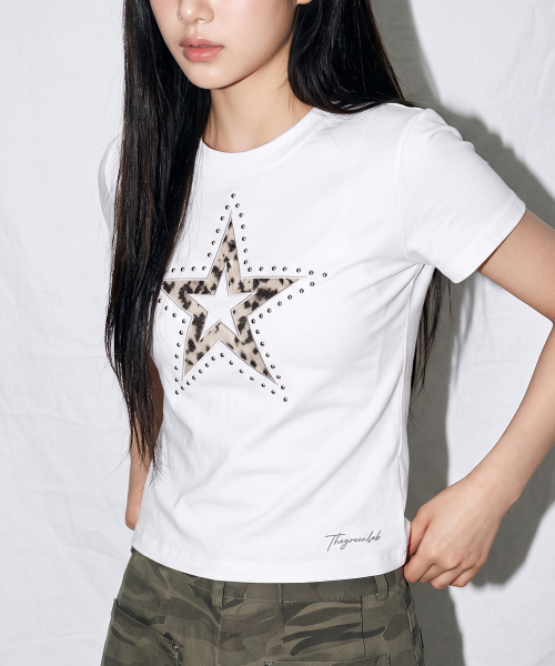 THE GREEN LAB（ザグリーンラボ）の「レオパードスターパッチ半袖Tシャツ[メランジグレー]（Tシャツ/カットソー・レディース・その他・FREE）」の6枚目の写真